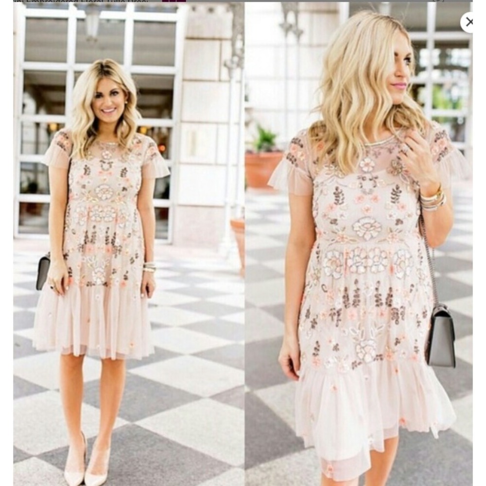 Gianni Bini Penny Round Floral Sequin Petal Pink Dress Size 0